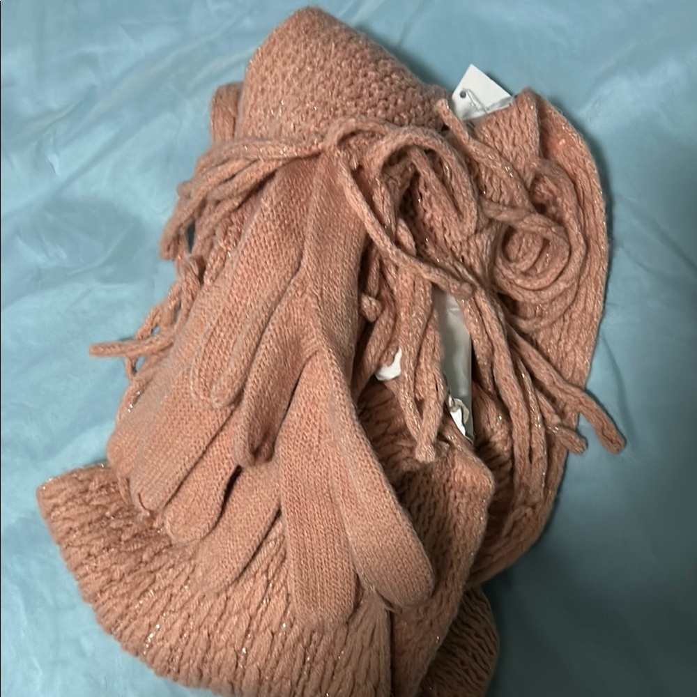 Cozy Pink Knit Scarf and Gloves Set
